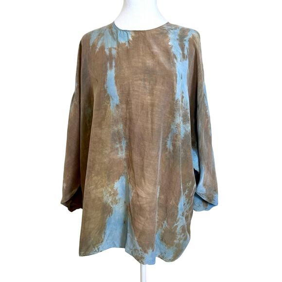 URU URU Tie Dyed Oversized Tunic Top Brown Blue Long Sleeve Relaxed Fit M/L EUC - Picture 1 of 9